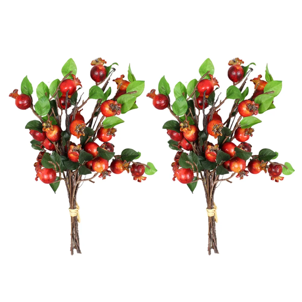 

2 Pcs Simulation Pomegranate Fruit Party Artificial Flower Decoration Branch Home Bouquet Adorn Feel Foam Material Vases