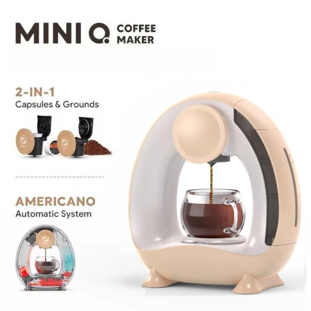 MINI Q 2-in-1 Coffee Machine Personal One-Cup Maker with K-Cup & Ground Coffee Adapter 4-8oz Brew Size for Tea Brewing
