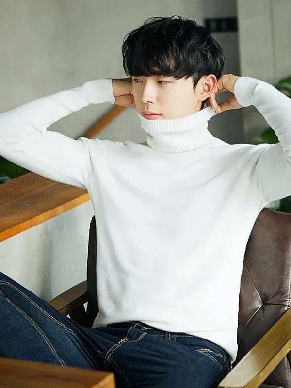 

Men's High Collar Long Sve Sweater Warm Base Layer irt Trendy Color Knitted Slim Fit Spring Autumn Faionable Kni...