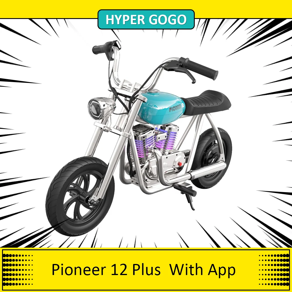 HYPER GOGO Pioneer 12 Plus Electric Motorcycle for Kids with App Control 24V 5.2Ah 160W with 12'x3' Tires, 12KM Top Range