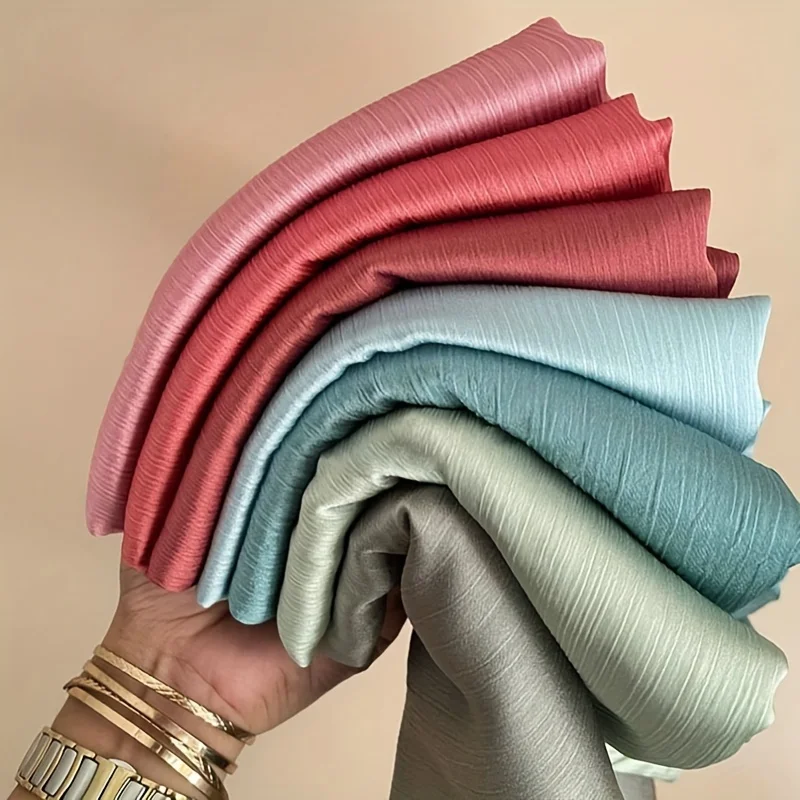 Hot Premium Satin Crinkle Hijab Scarf Chiffon Shawl Plain Muslim Women Hijabs Breathab Islam Women Turban Pleated Scarf Ramadan