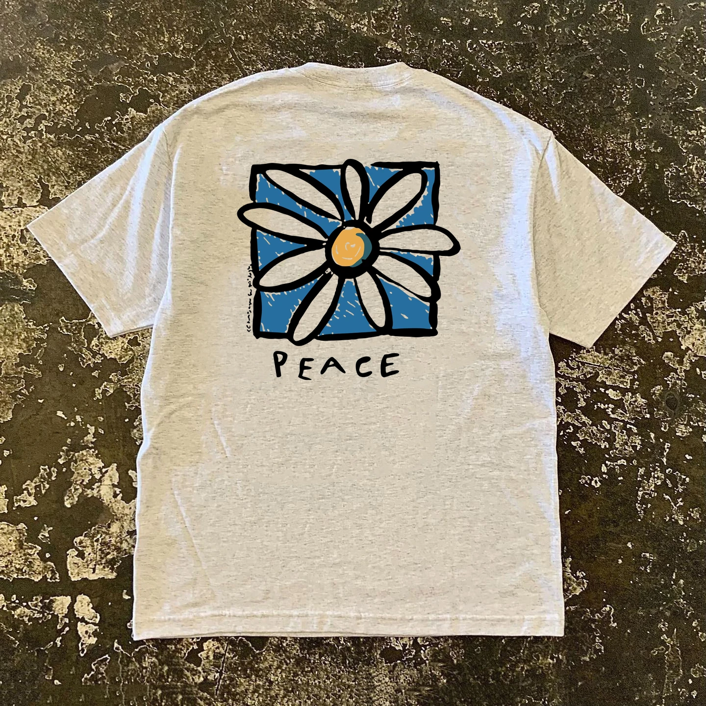 

Pure Cotton 260g Heavyweight Short Sleeve T-Shirt Couple Style Unisex Peace Flower Hong Kong Style Small Chen Story Multi