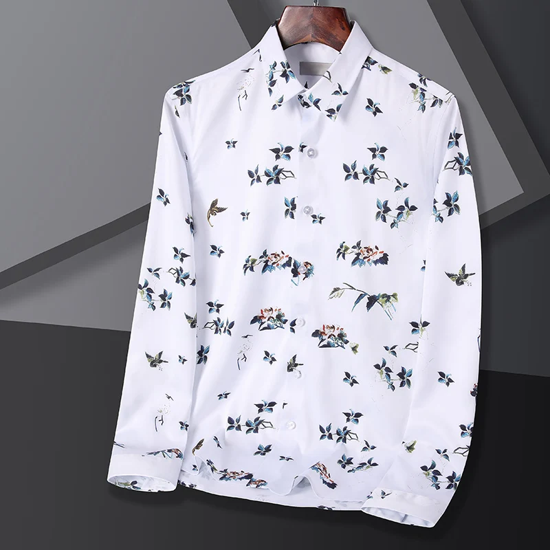 

Brand Smart Casual Shirts Men 2022 New Mens Long Sleeve Print Shirt Fashion Turn-Down Collar Slim Shirts for Men Camisas