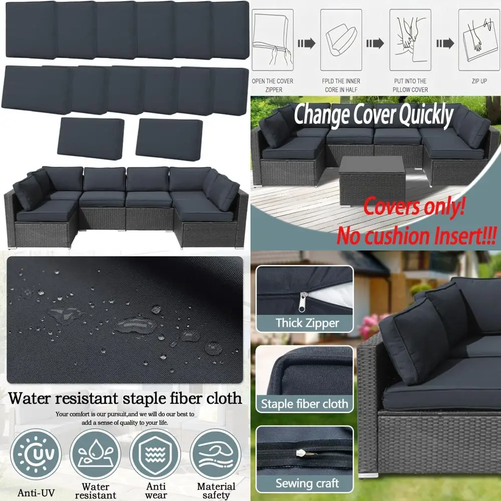 

6-seater patio sofa cushion covers, washable zippered replacement set for outdoor seats and backs