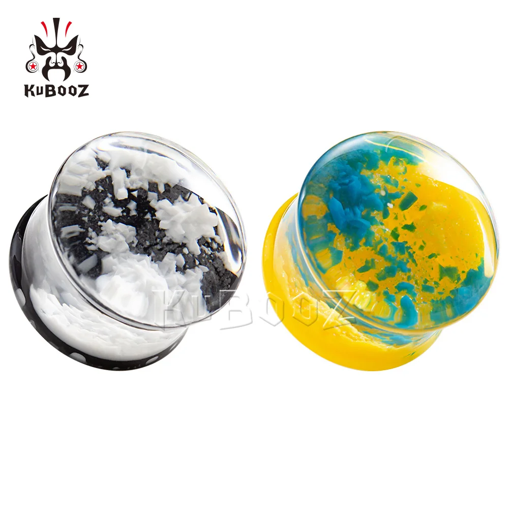 KUBOOZ Newest Design White Yellow Blue Snowflake Acrylic Ear Gauges Tunnels Fashion Body Jewelry Earring Plugs Stretchers 2PCS