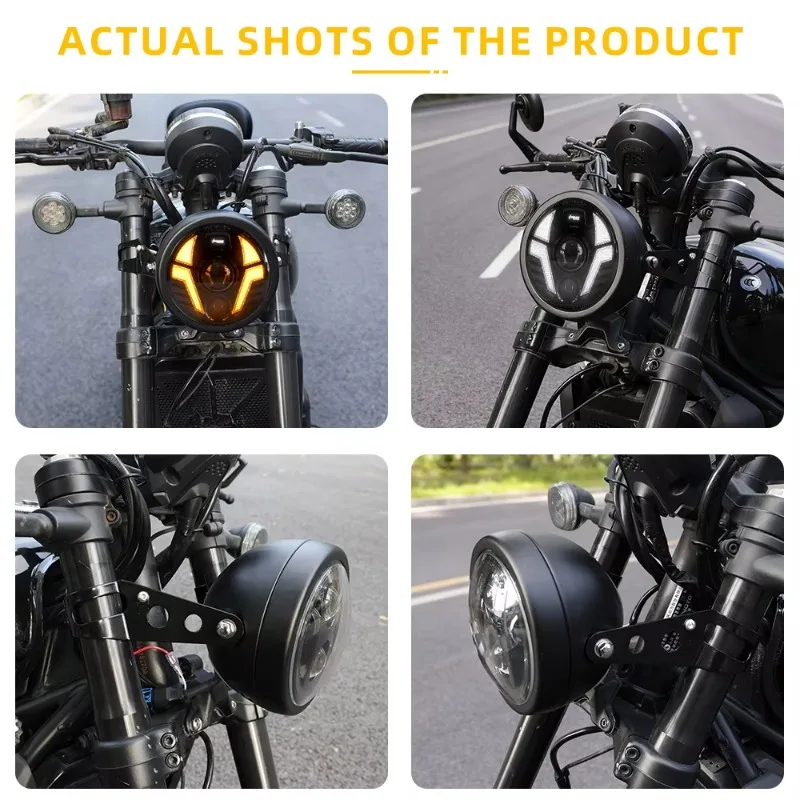 5.75-Inch Light Emitting Diode Motorcycle Headlight Assembly with White/Yellow DRL Low/High Beam Universal Headlight