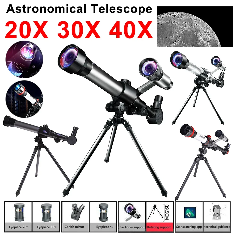 20X 30X 40X Astronomical Telescope Portable Travel Telescope Monocular HD Moon Space Planet Observation for Children Gifts