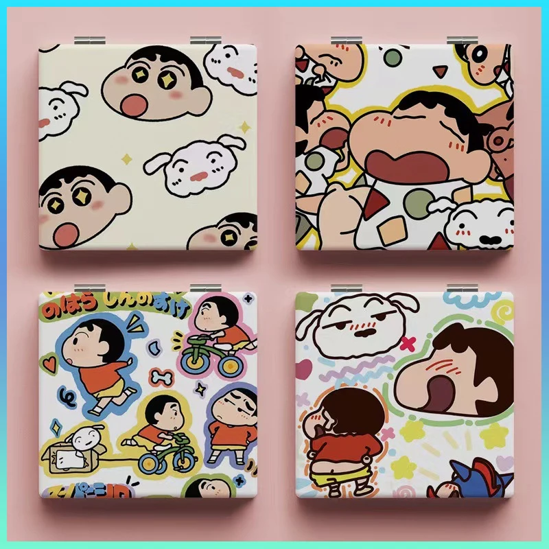 New Crayon Shin Chan Portable Folding Mirror Double Sided Small Mirror High Sense Of High Value Makeup Students Cute Cartoon