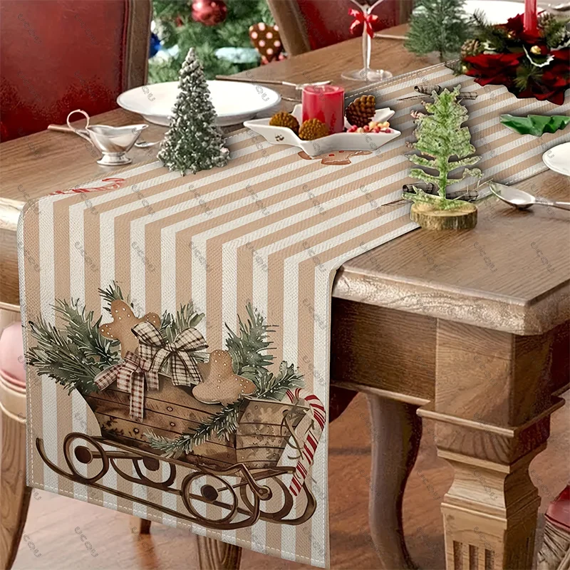 Vintage Weihnachten Schlitten Tischläufer Weihnachten Urlaub Tuch Familie Party Küche Dekoration Santa Rentier Home Decor Geschenk Neujahr