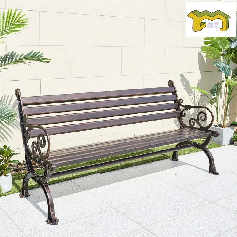 Park chair, outdoor leisure bench, cast aluminum backrest, waterproof and rust-proof lounge chair, square garden,