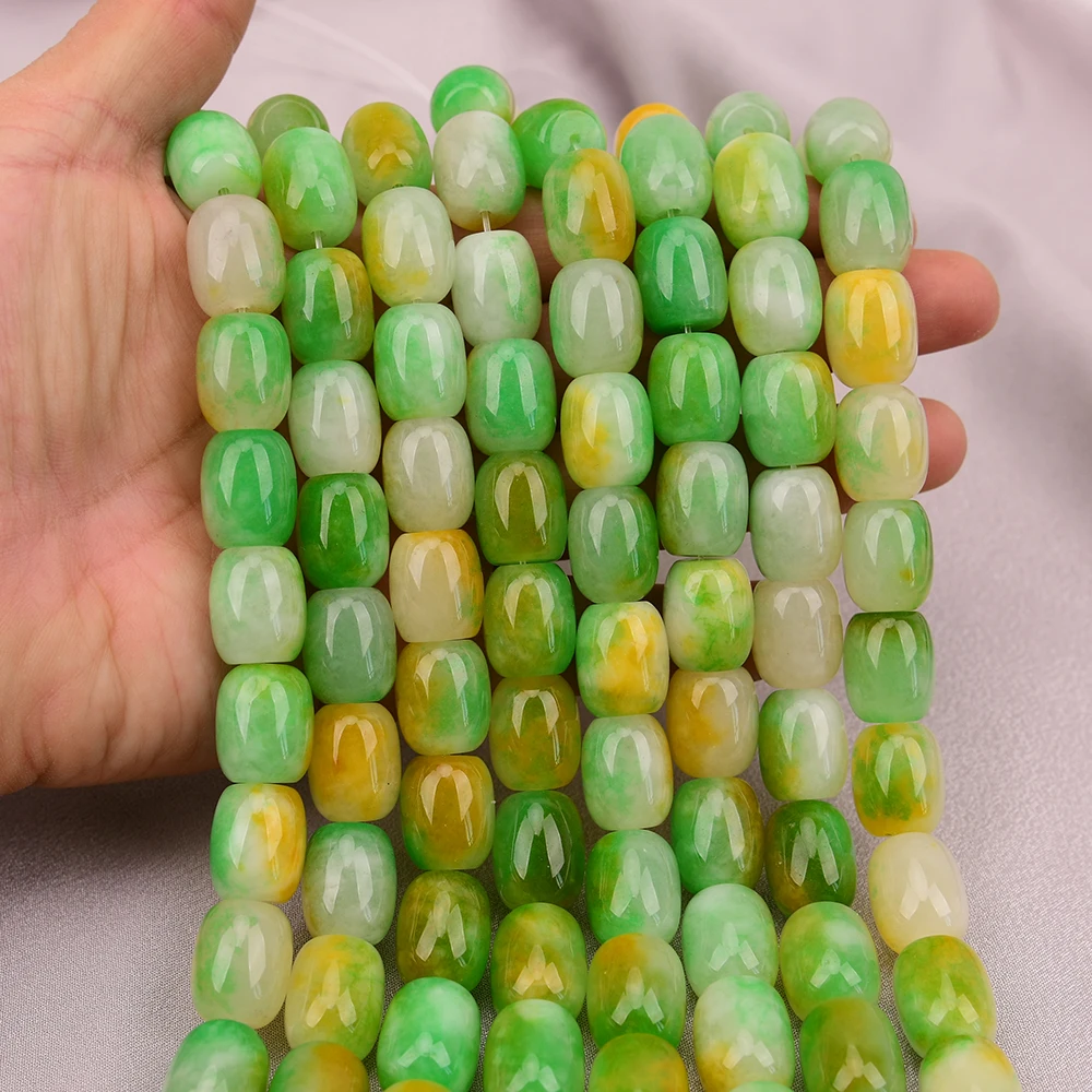 APDGG 2 Strands Natural Stone Mix Color Green Jade Drum Shape Loose Beads 15.5