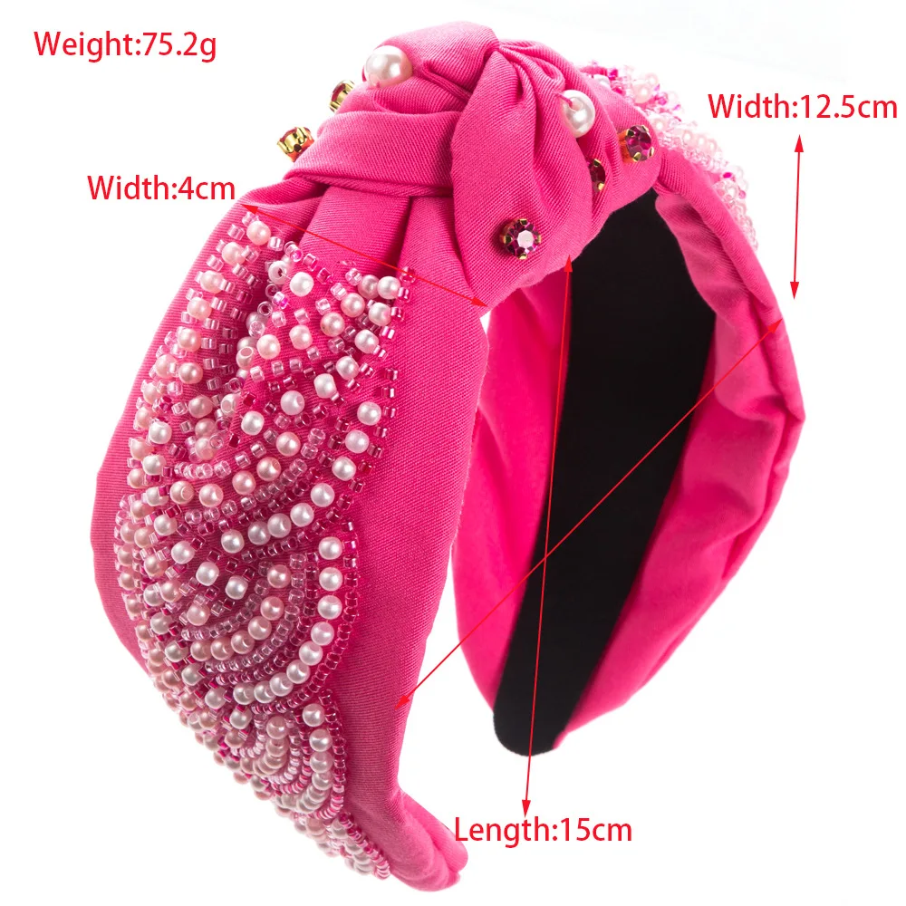 Heart Headband for Women Girls Gifts Colorful Beaded Knotted Headband for Women' Hair Rhinestone Top Knot Headband