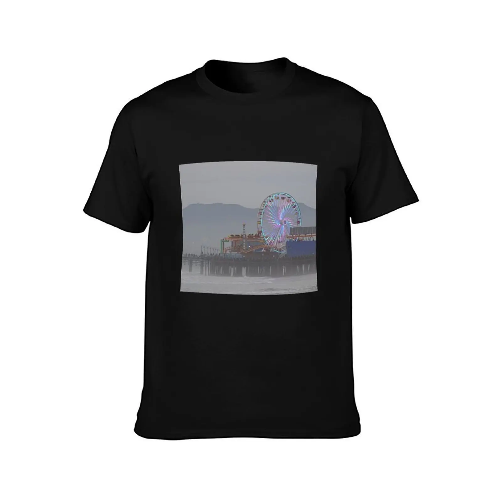 Santa Monica Pier T-Shirt, Summer Casual Cotton Tee, Oversized Streetwear Tops, Vintage Graphic Print, Loose Fit Short Sleeve