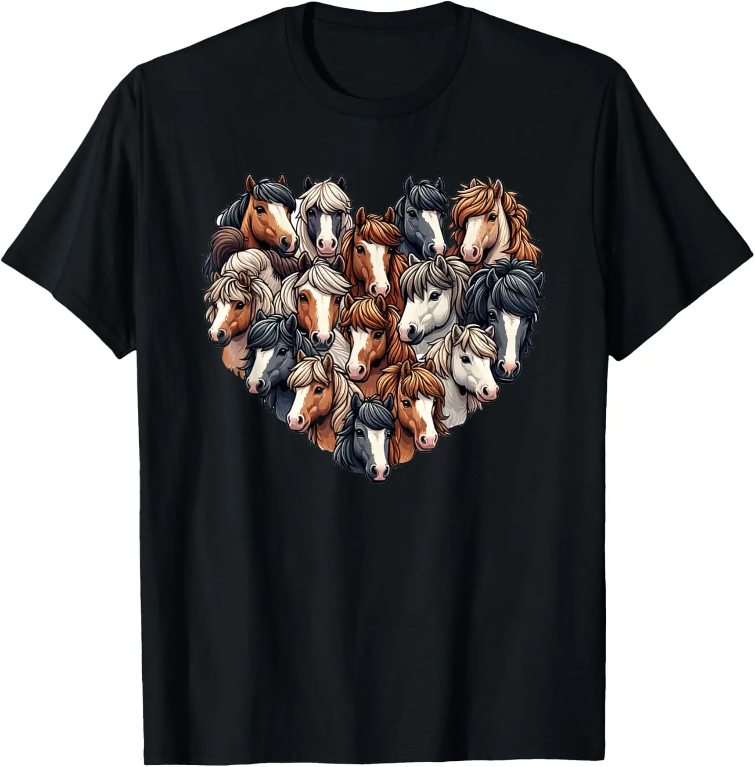 Camiseta gráfica con collage de corazón de caballo, camiseta de manga corta para amantes de los animales, viaje de primavera y otoño