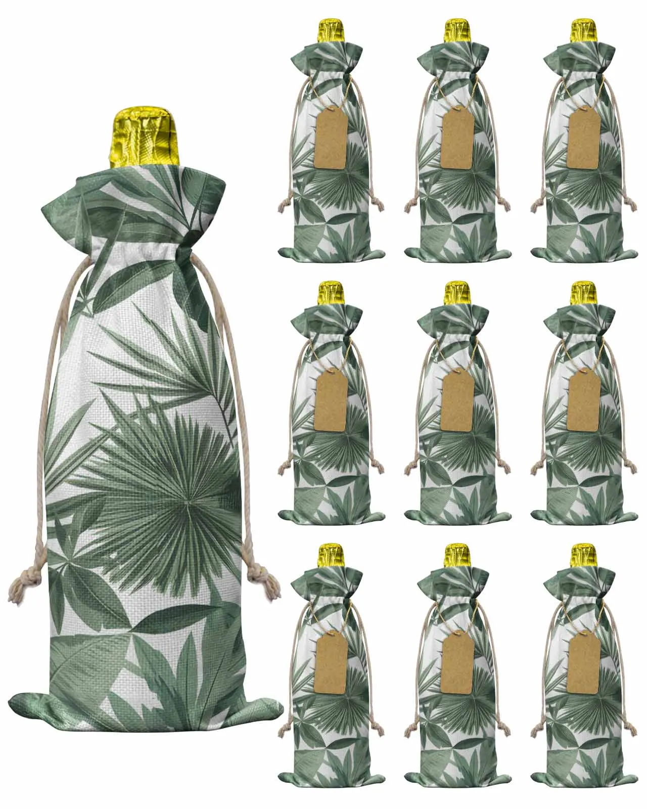 

10pcs Wine Bottle Covers Tropical Plant Palm Leaf Wine Holder Carrier Packaging Bag Wedding Party Decor Gift
