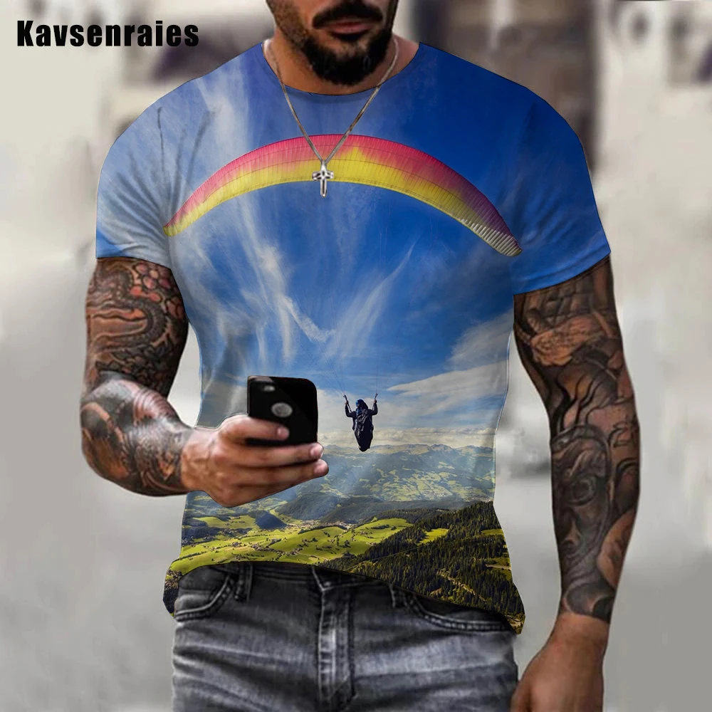 Cool Extreme Sport Paragliding Printed 3D T-shirt Fashion 2022 Summer Streetwear T Shirts Unisex Oversized Tops