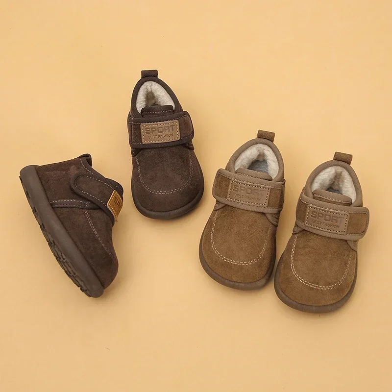 Toddler Fleece Lined Winter Ankle Boots Hook and Loop, Warm Suede Casual Walking Shoes for Baby Boys Girls Size 18-29