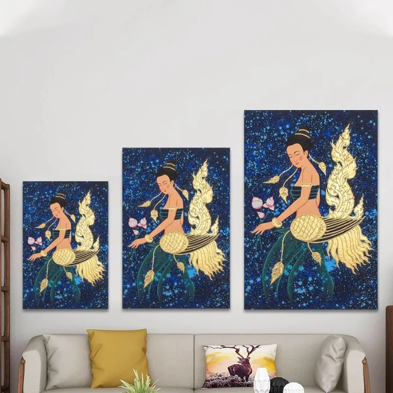 Thai hand-painted gold foil painting beautiful woman human body restaurant decorative painting health club beauty salon