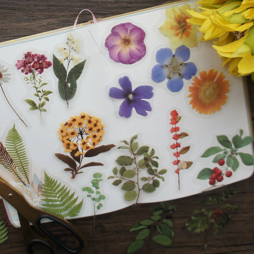 

38pcs MIX Size Natural Spring Flowers Autumn Fruits Style PVC Sticker Scrapbooking DIY Gift Packing Label Decoration Tag
