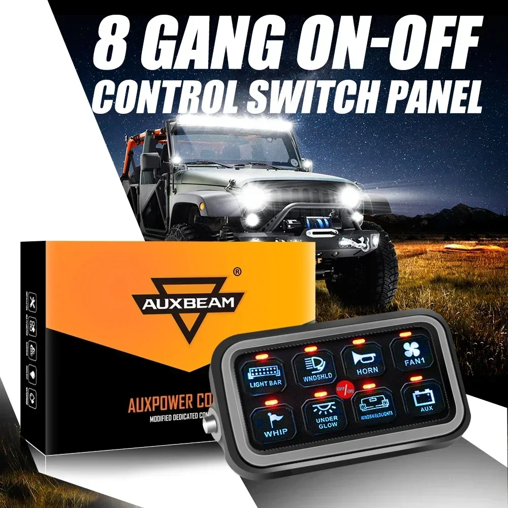 

AUXBEAM 8 Gangs LED Switch Panel On-Off Control Relays System Background Light Electronic Relay System for Truck Caravan Boat