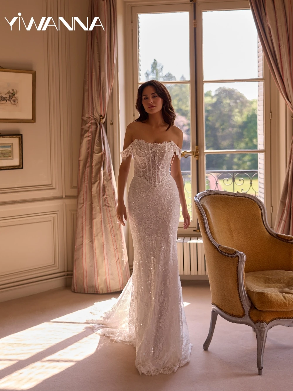 

Glimmering Beaded Off Shoulder Wedding Dress Charming Lace Mermaid Long Bridal Gown New Customized Graceful Dresses For Bride