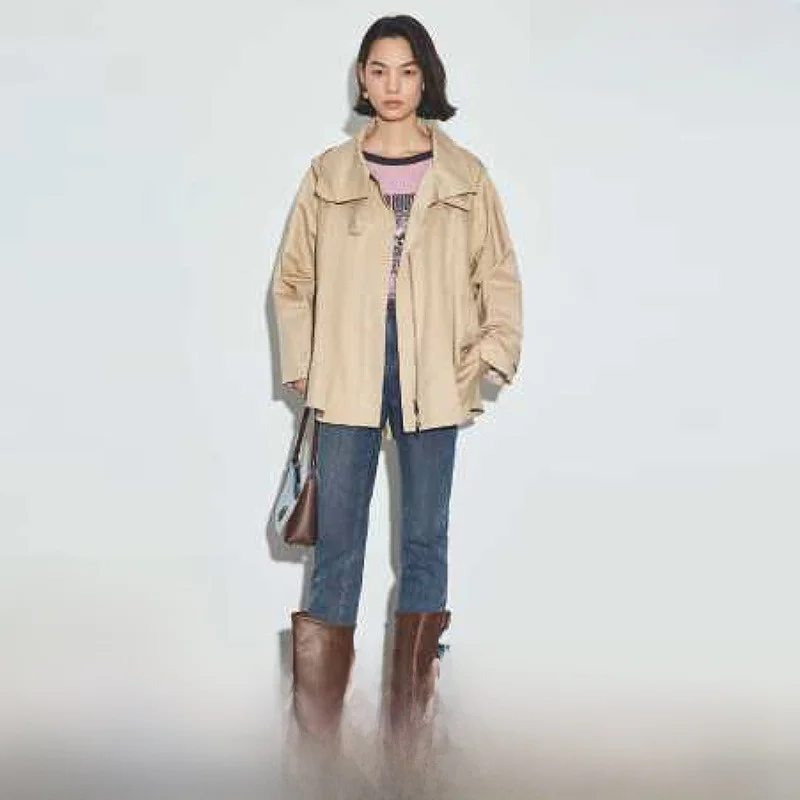 

Detachable Hat Loose Casual Sle Pure Color Women's ort Coat 2025 New Autumn Faionable Versatile Brand Ladies' Jaet