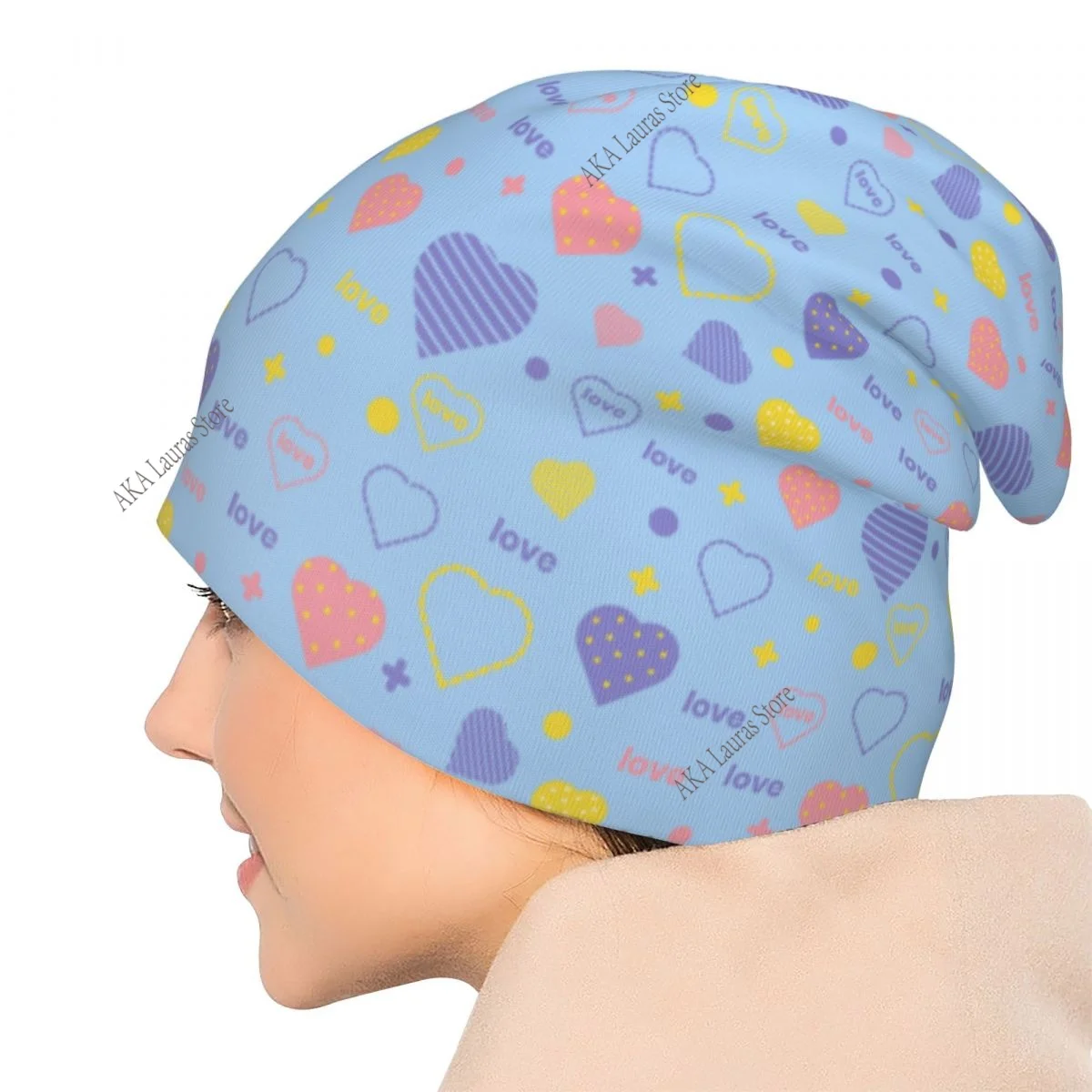 قلوب ملونة الخريف الإناث الدافئة بيني مزدوجة تستخدم في الهواء الطلق بونيه القبعات #6