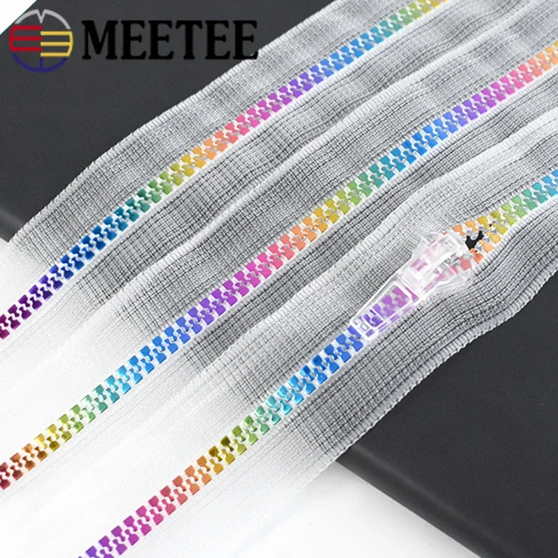 2/5/10Meters 5# Resin Zipper Tape+Zippers Slider Head for Bag Plastic Zip Garment Zips Pull Repair Kit DIY Sewing Accessories