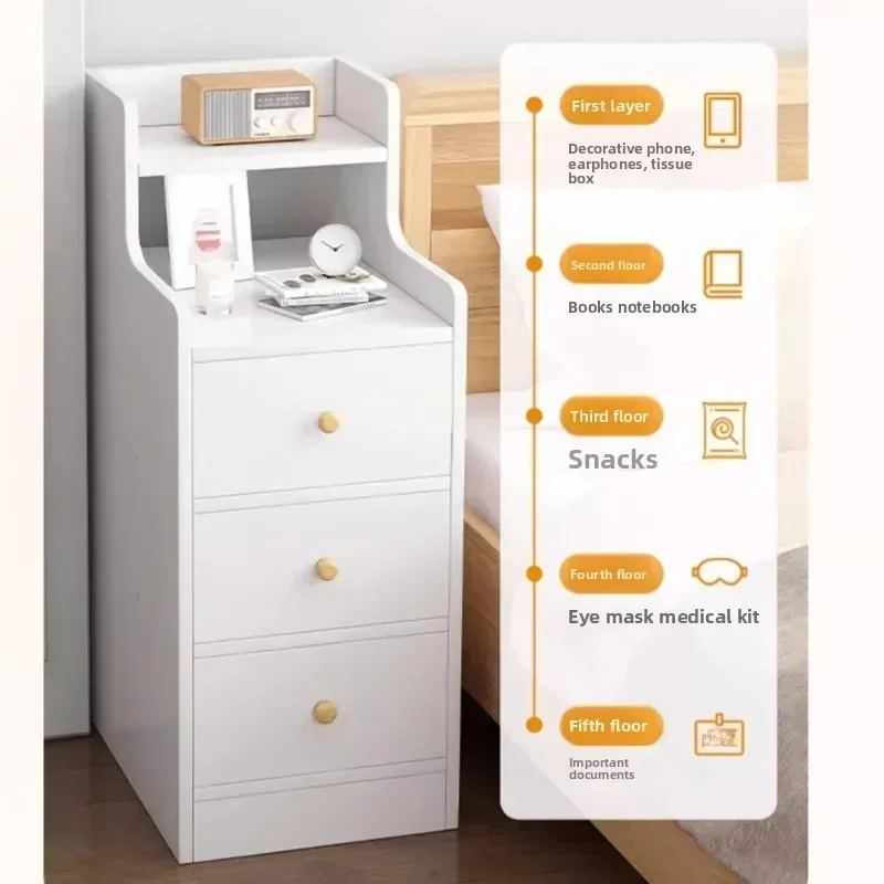 Multi-functional Bedside table Household bedroom Narrow seam with pumping Storage rack Rental house Seam Small cabinet