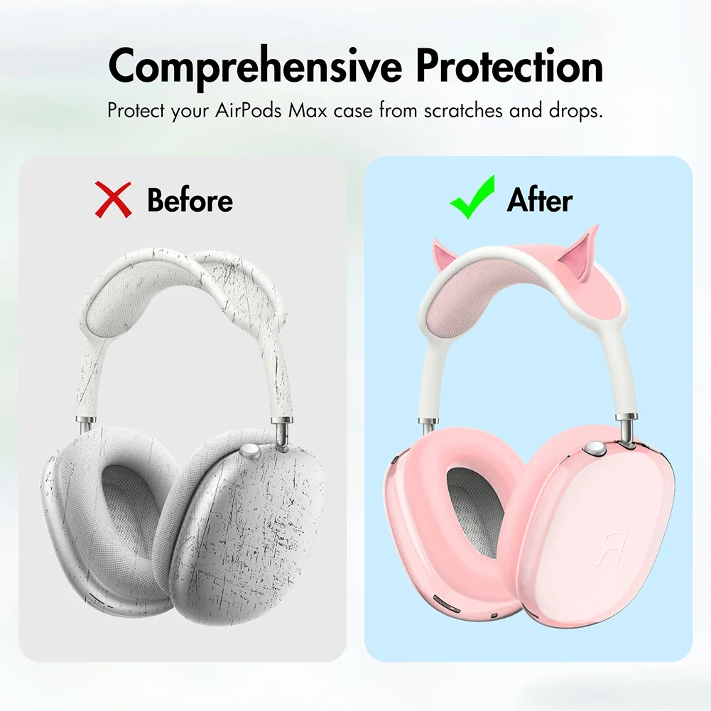 

3 in 1 Soft TPU Silicone Ear Cups Case for Airpods Max Cat Ears / Elf Ear Transparent Shell Earphone Cover Accessories