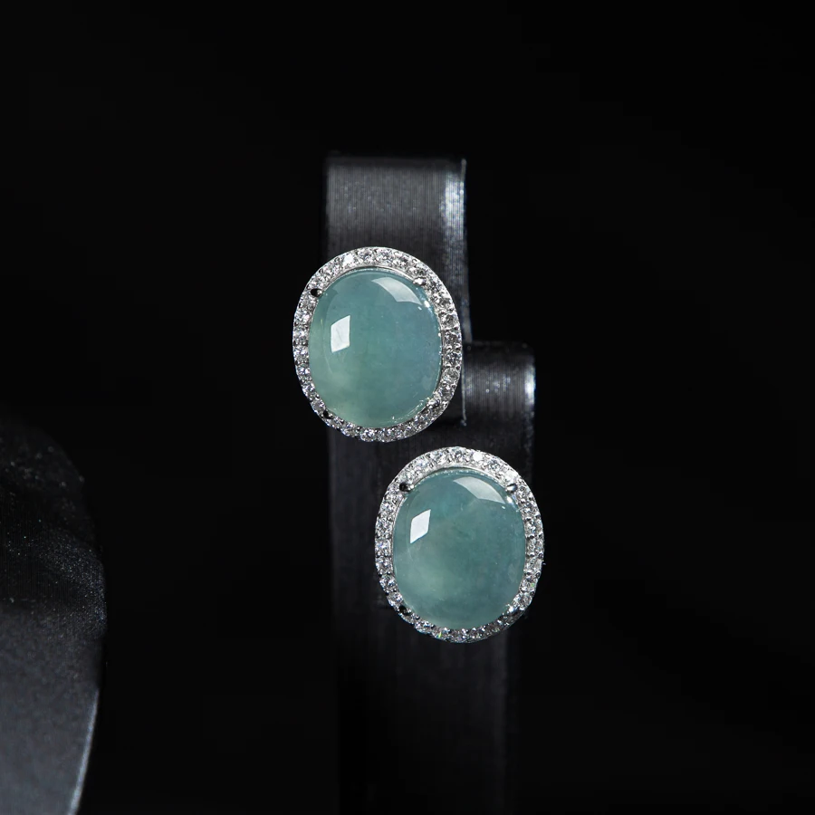 

TIMESWIND New Original A-type Jade Light Blue Oval Shaped Full Zircon Women Earrings Fashion Jewelry with Certificate