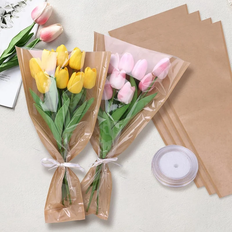 40Pcs Flower Wrapping Bags Paper Flower Sleeves for Bouquets Flower Bags for Birthday Wedding Graduation Gift-ABFB