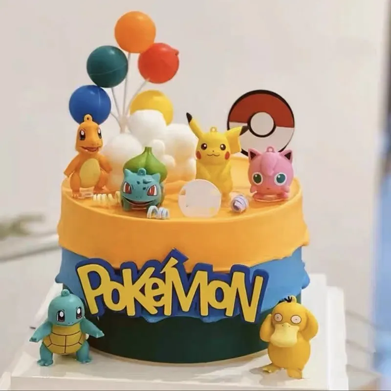 Décoration de gâteau Pikachu pour enfants, 13 pièces/ensemble, joyeux anniversaire, mignon Pokemon en vinyle, figurine de dessin animé, ornements de gâteau, fournitures de cuisson, cadeaux