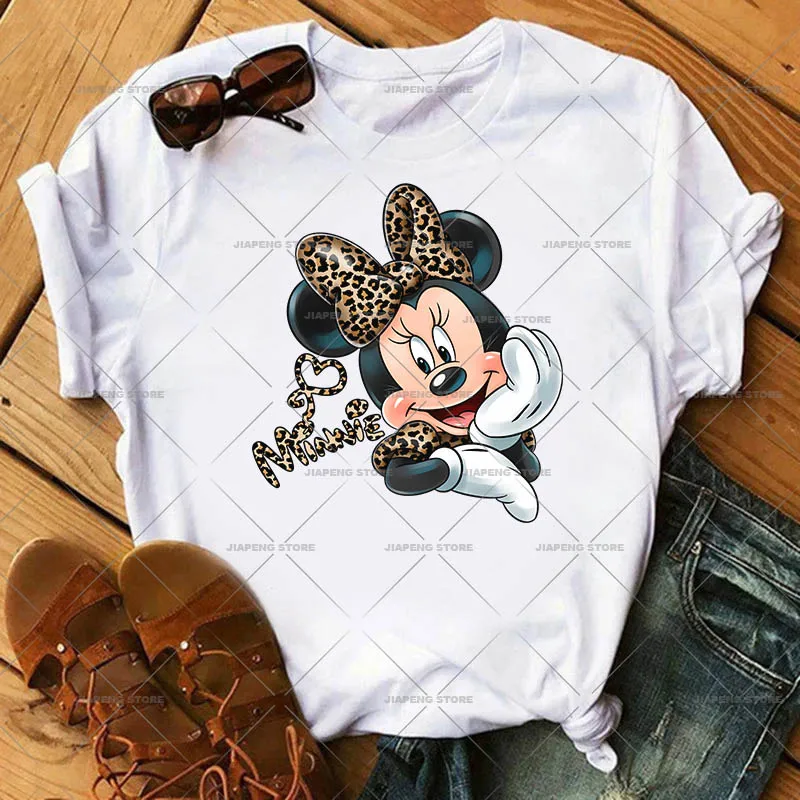 New Minnie Mouse Leopard Print Patches for Clothes Disney Heat Vinyl Transfer for Woman Clothing Luxury Ironing Sticker Applique