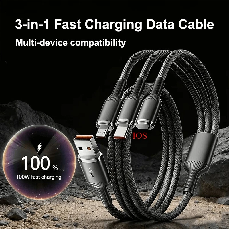 3-in-1 Schnell-Ladekabel USB Typ C für Datenübertragung bei Xiaomi Huawei Samsung OPPO - Handy- und Tablet-Ladekabel