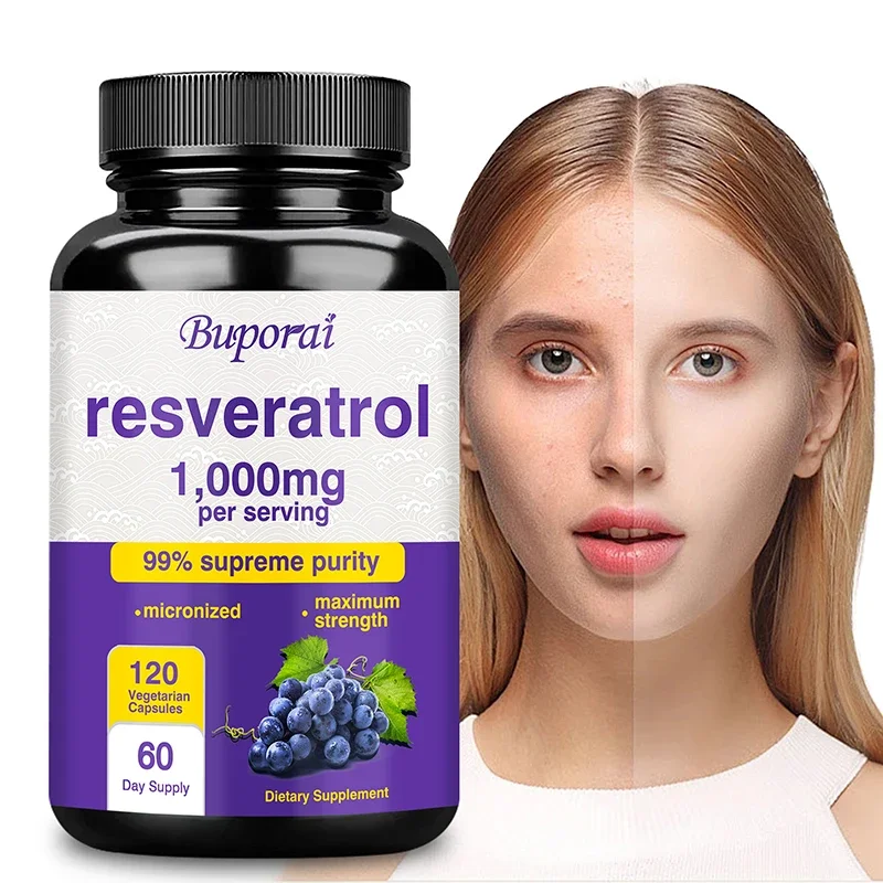 Resveratrol Supplement - Balances Body Energy, Skin Cell Health, Improves Brain Function and Immune System