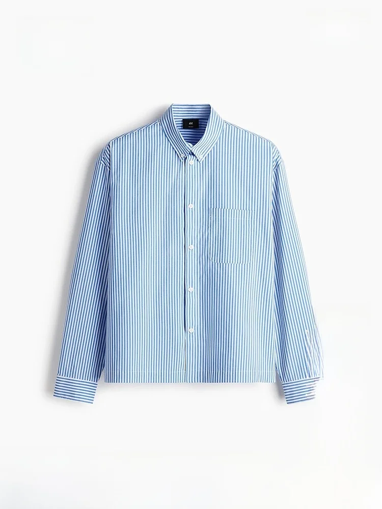 

H&M Men's Casual Cotton Shirt Standard Fit Long Sleeve Button Detail Pocket Detail Daily Wear Regular Length Open Cardigan