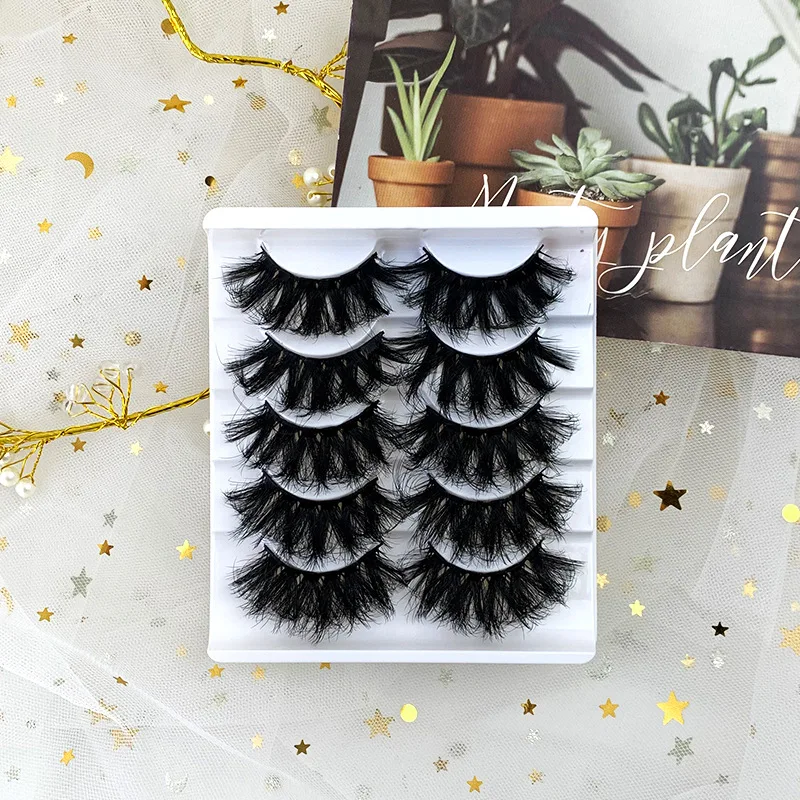 Nuevo 5 pares de pelo desordenado exagerado grueso imitación visón pestañas postizas europeas americanas conjunto completo de pestañas postizas de moda