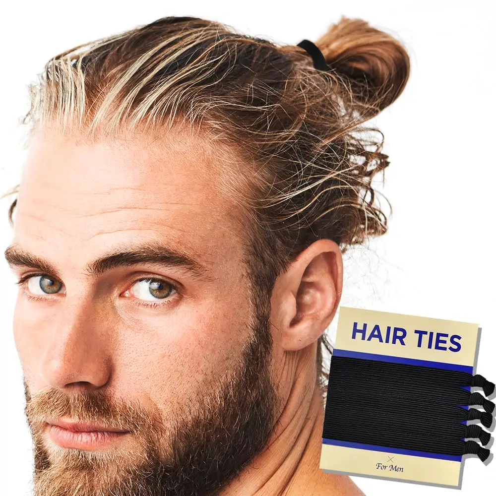 

Knotted Hair Ties for Men - 5-Pack Wide Elastic Bands, No Damage or Breakage, Ideal for Long Hair, Buns, and Curly Styles