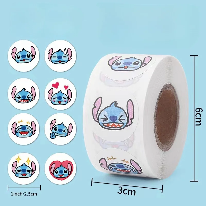 Kawaii 500pcs Stitch Diy Stickers Anime Seal Label Decorative Cartoon Party candy Stickers Rolls Stickers Xmas Gift