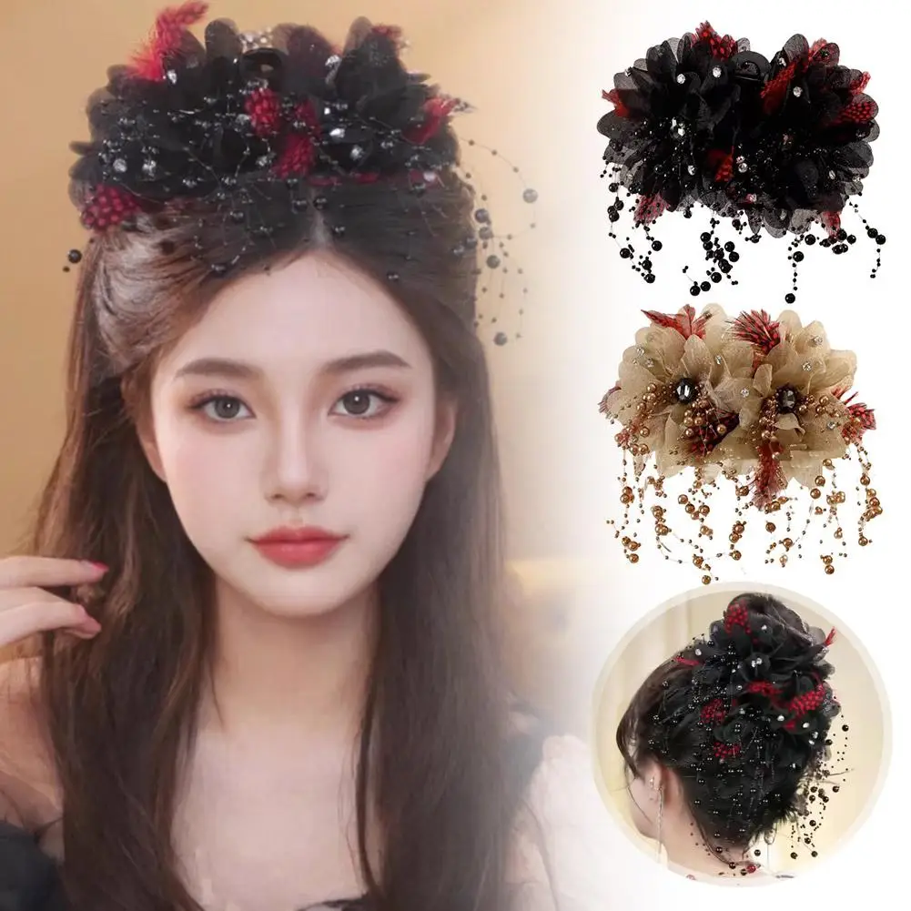 Snowflake Shape Black Mesh Floral Hair Clip Multi-layer Badge Ponytail High-end Clip Accessories Hair Floral Wedding Shark A2F3