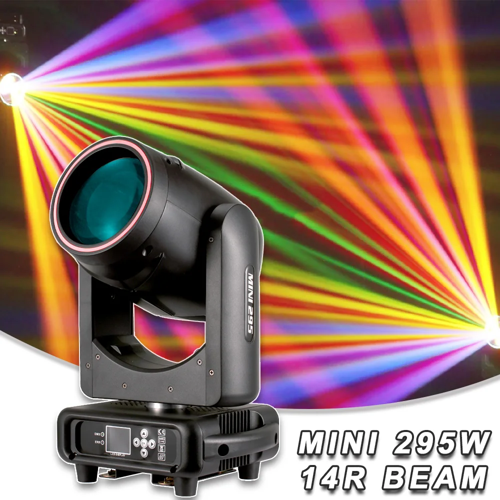 YUER MINI 295W 14R Beam Spot 8+48Prisms Rainbow Effect With LED SMD RGB Ring DMX Control Moving Head Light For Club Dj Disco Bar