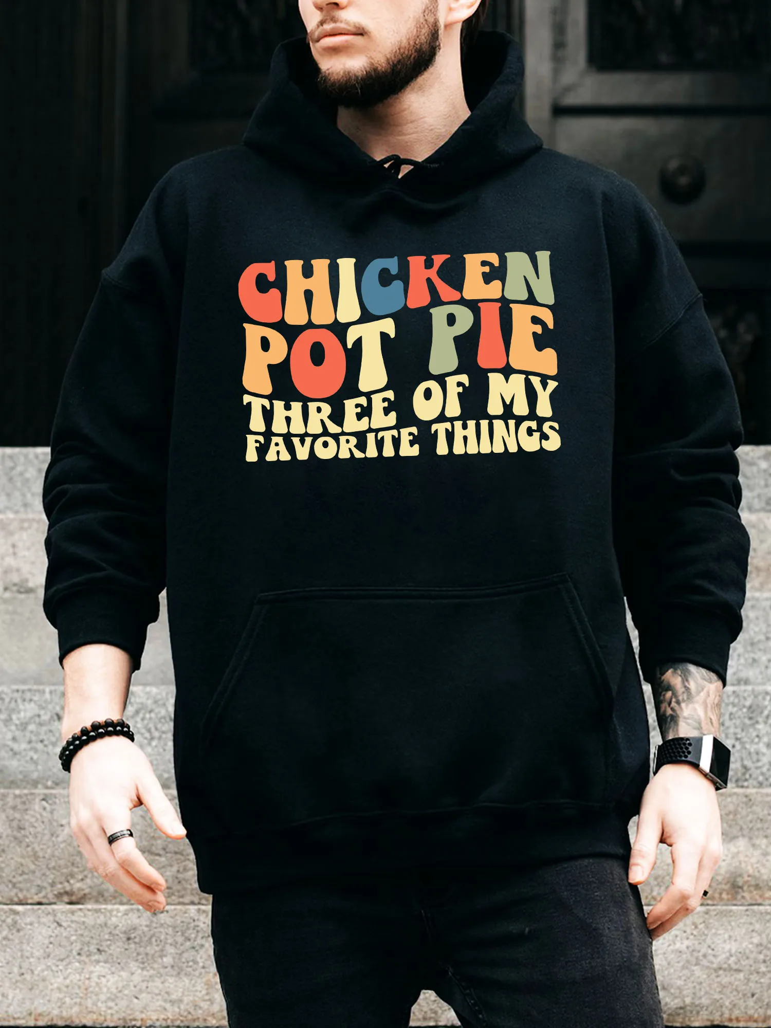 

Three of My Favorite Things Men's Drawstring Hoodie - Casual Comfortable Black Pullover, Fall & Winter Hooded Sweatshirt