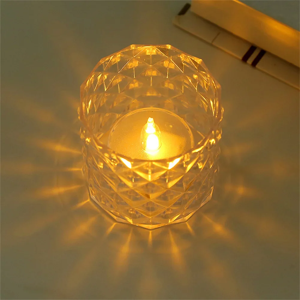 Glass Candle Holders Set Of 12 Flameless Dropless LED Candles Lights For Home Party Halloween Xmas Decor