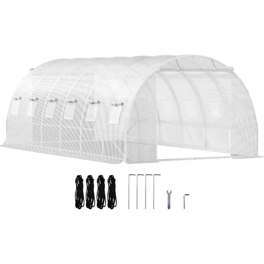 20 x 10 x 7 ft Walk-in Tunnel Greenhouse, Portable Plant Hot House w/ Galvanized Steel Hoops, 3 Top Beams, Diagonal Poles