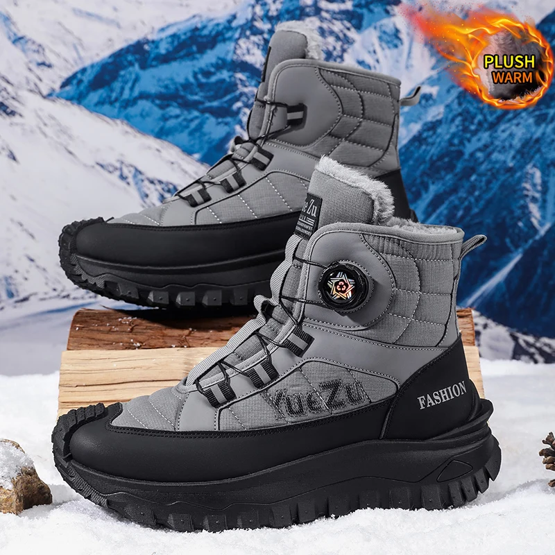 2025 new Winter oversized men's boots waterproof cold resistant plush and warm snow boots outdoor thick soled casual work boots image 5