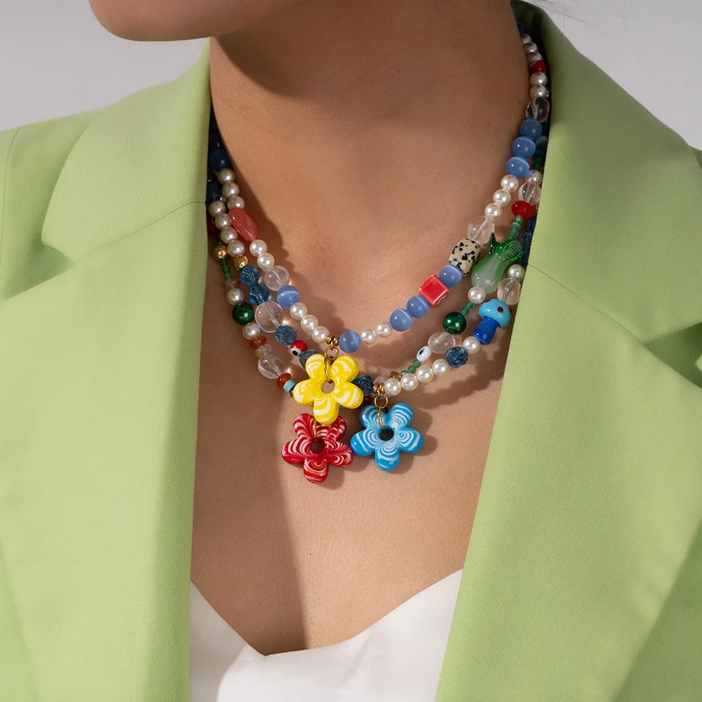 الصيف كاندي اللون زهرة قلادة للنساء الفتيات اليدوية نسج متعدد الألوان الخرز سلسلة الترقوة المختنق تنوعا مجوهرات هدية #5