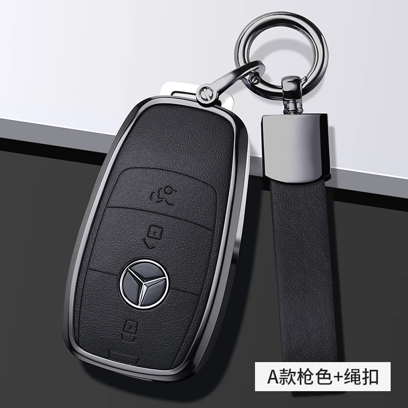 

Aluminium alloy genuine leather Key cover case holder fob bag chain FOR Mercedes Benz A C E S Class W203 W204 W212 W213 W176