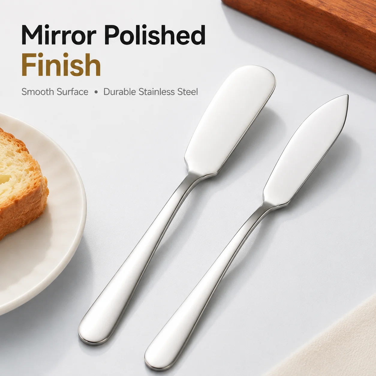 2Pcs Stainless Steel Butter Knives Mirror Polished Cheese Jam Spreaders Dessert Cutlery for Bread Toast Breakfast Kitchen