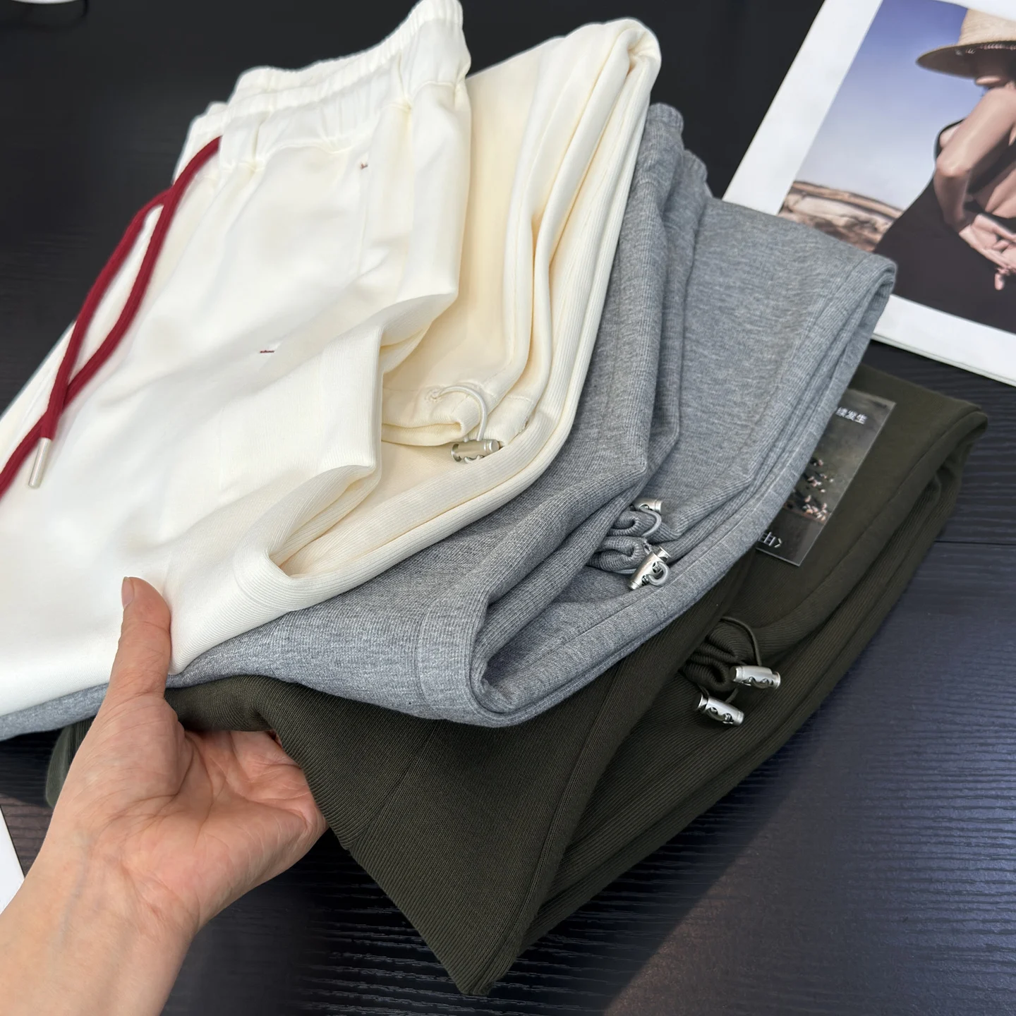 عادية واسعة الساق سكين السراويل اتجاهين ارتداء مرونة الخصر Dstring فضفاض اللون بلو مكبل الترفيه Sweatpants للنساء